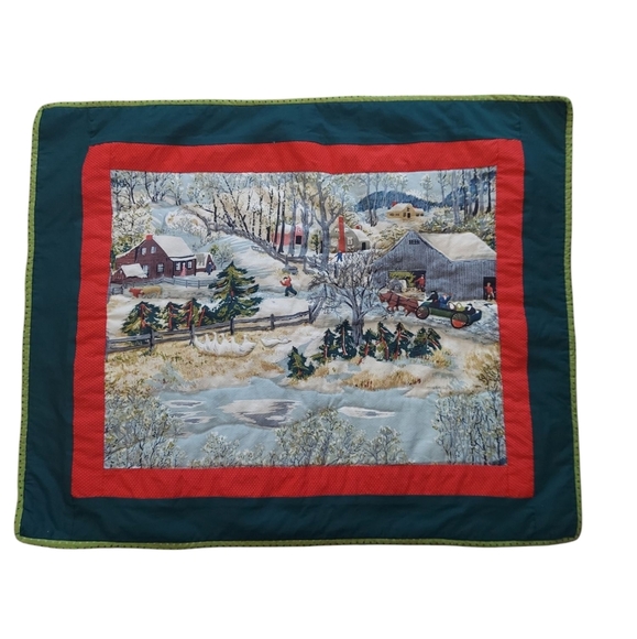 Vintage Grandma Moses Fabric Handmade Winter Scenery Wall Hanging - Picture 1 of 11